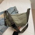 Olive green nylon crossbody bag with crescent shape and adjustable shoulder strap - Green