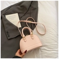 Minimalist light pink litchi grain shell bag with gold hardware and shoulder strap - Without Pendant / Pink