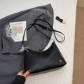 Chic black litchi pattern leather hobo bag with silver ball charm on white fabric - Black (Without Charm)