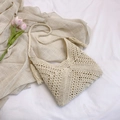 Borsa a spalla all'uncinetto fatta a mano beige crema con motivo floreale geometrico - Bianco Sporco
