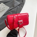 Glänzende rote Schultertasche mit silberner Schnalle im koreanischen Retro-Stil - Rot