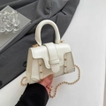Bolso mini cuadrado blanco elegante con tachuelas doradas y cadena para mujer - Blanco