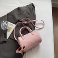 Pink cylinder boston bag with lychee texture and silver hardware on a blazer - No Pendant / Pink