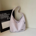 Borsa tote minimalista grande in pelle PU viola lavanda con tasca laterale - Viola Chiaro
