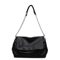 Chic black quilted shoulder bag with silver chain strap and minimalist flap design - Black