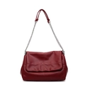 Deep red minimalist crossbody bag with cross-stitched quilting and silver chain strap - Burgundy