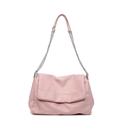 Pink minimalist crossbody bag with silver chain strap and vertical stitching detail - Pink