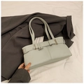Chic light green lychee leather shoulder bag with metallic buckle detail and dual straps - Gray Blue Without Pendant