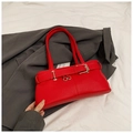 Chic red lychee leather underarm bag with decorative belt buckle and silver ring details - Red (No Pendant)