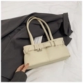 Retro cream white leather underarm bag with decorative metal buckles and dual straps - Rice White (No Pendant)