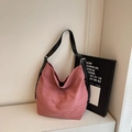 Borsa tote in tela lavata rosa con spallacci in pelle nera per pendolari - Rosa