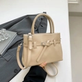 Elegant beige litchi pattern square handbag with adjustable strap for versatile styling - Khaki