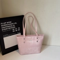 Pink minimalist tote bag with rivet details and shoulder straps in a soft finish - Pink (No Charm)