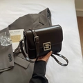 Vintage chocolate brown glossy crossbody flap bag with silver square lock buckle - Brown