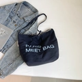 Large navy blue canvas tote bag with drawstring closure and Paris Meet Bag print - Navy Blue