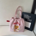 Borsa tote in tela rosa con ricamo a forma di orsetto e scritta 'PRETTY' ricamata - Stile 2 Rosa (PRETTY)