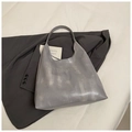 Minimalistische graue Tote Bag aus PU-Leder mit Vintage-Pinselstrich-Finish und breitem Griff - Grau
