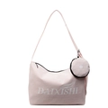 Pink canvas shoulder bag with small round pouch and stylish printed logo - Pink