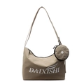 Khaki canvas crescent crossbody bag with adjustable strap and small round coin purse - Khaki