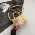 Mini yellow pleated tote bag with golden logo and cute plush teddy bear charm - Yellow with Pendant
