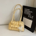 Creamy yellow vintage bow shoulder bag with white pearl heart lace charm - Yellow with Pendant