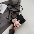 Mini sac cabas noir avec logo doré, bandoulière réglable et breloque ours en peluche - Noir sans Pendentif