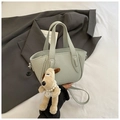 Bolso verde menta con textura de lichi, colgante de perrito y bandolera extraíble - Gris (Con Colgante de Felpa)