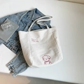 Bolso tote de lona blanca con bordado de perro rojo y texto Here is a Happy dog - Blanco