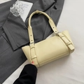 Minimalist cream yellow faux leather underarm bag with decorative metal buckle and strap - Yellow