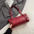 Retro dark red underarm bag in smooth faux leather with silver buckle and wide strap - Red