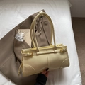 Retro cream yellow rectangle underarm bag with gold buckle and slim double straps - Yellow