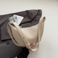 Beige crescent underarm bag in lychee pattern faux leather with adjustable strap - Rice White (No Pendant)