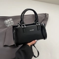 Minimalist black matte leather tote bag with Clear Heart K print and silver hardware - Black (Without Charm)