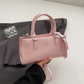 Pink minimalist faux leather tote bag with silver CLEAR logo and adjustable strap - Pink (No Charm)