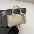 Elegant beige leather tote bag with dual handles and adjustable crossbody strap - Off-White (Without Pendant)