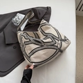 Große bedruckte Canvas-Tragetasche mit schwarzem Kettenmuster und breitem Schultergurt - Khaki