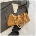 Stroh-Webtasche in Senfgelb mit elegantem Perlenknoten-Griff für den Sommer - Braun Stroh Geflochtene Textur / Braun