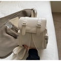 Sac à dos vintage en cuir PU blanc cassé avec fermeture à cordon et doubles sangles - Blanc (Sans Pendentif)