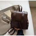 Sac à dos minimaliste en cuir PU marron foncé au style vintage et esthétique étudiante - Brun Sans Pendentif