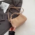 Beige pleated top-handle bag with knotted strap and detachable crossbody shoulder strap - Khaki