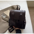 Sac à dos en cuir PU marron café pour femme avec design à rabat vintage minimaliste - Café (Sans Charme)
