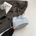 Light blue marble pattern shoulder bag with gold chain strap and metal base studs - Blue