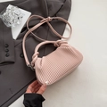 Elegant light pink pleated handbag with knotted handle and adjustable strap for women - Pink
