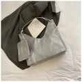 Distressed grey leather large tote bag with matching zipper pouch on white fabric - Light Gray