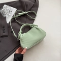 Chic light green ruched handbag with knotted handle and detachable shoulder strap - Green