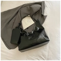 Glossy black PU leather hobo tote bag with a matching small coin pouch and wide strap - Black