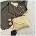 Chic beige straw woven envelope shoulder bag with decorative tassels for summer beach vacation - Off White
