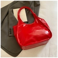 Chic red faux oil wax leather tote bag for women with high-gloss finish and large capacity - Red (No Pendant)