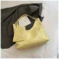 Minimalist light yellow leather tote bag set with a small matching coin purse - Primrose Yellow