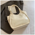 Chic cream white oil wax leather tote bag with minimalist logo for women - White Without Pendant